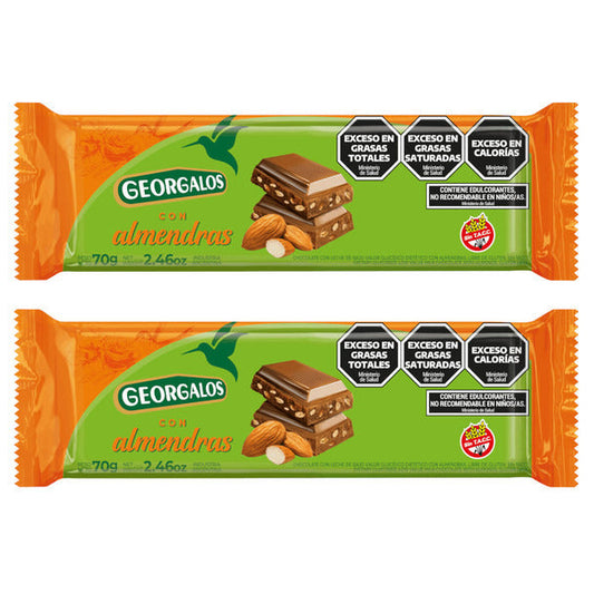 Pampa Direct Georgalos Low Glycemic Milk Chocolate with Almonds Gluten-Free Chocolate con Almendras, 70 g / 2.47 oz (pack of 2)