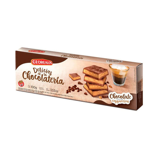 Pampa Direct Georgalos Delicias Chocolate Relleno Milk Chocolate Bar with Soft Cappuccino Mousse Interior, 100 g / 3.53 oz