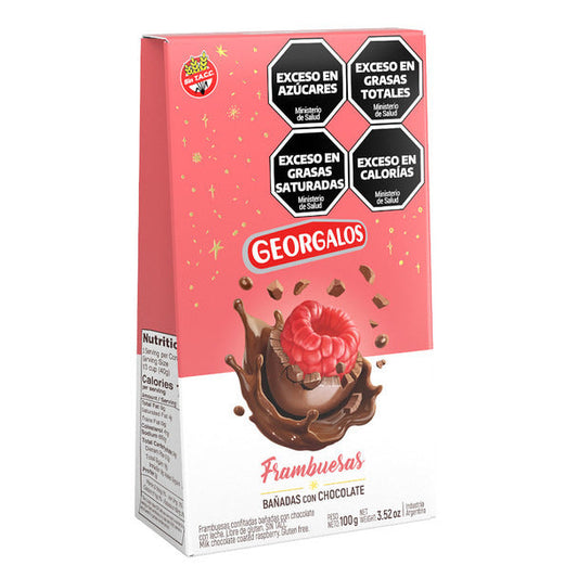 Pampa Direct Georgalos Frambuesas Bañadas Con Chocolate Raspberries with Milk Chocolate Coating, 100 g / 3.53 oz