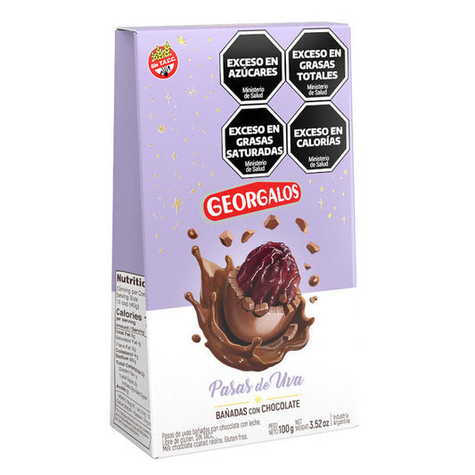 Pampa Direct Georgalos Pasas De Uva Bañadas Con Chocolate Raisins with Milk Chocolate Coating, 100 g / 3.53 oz
