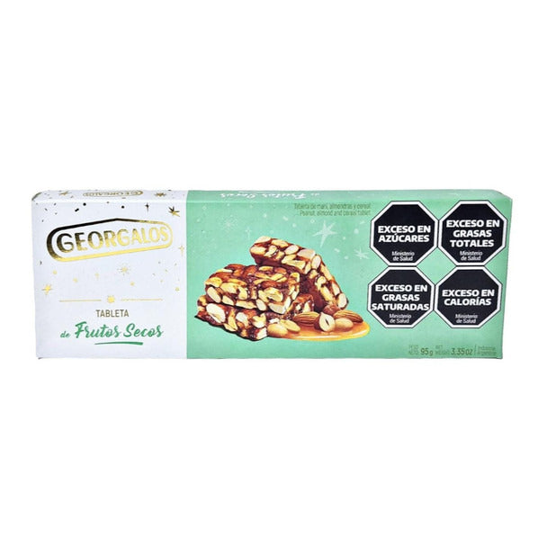 Pampa Direct Georgalos Tableta de Frutos Secos Nut Tablet with Peanuts, Almonds and Cereals, 95 g / 3.35 oz