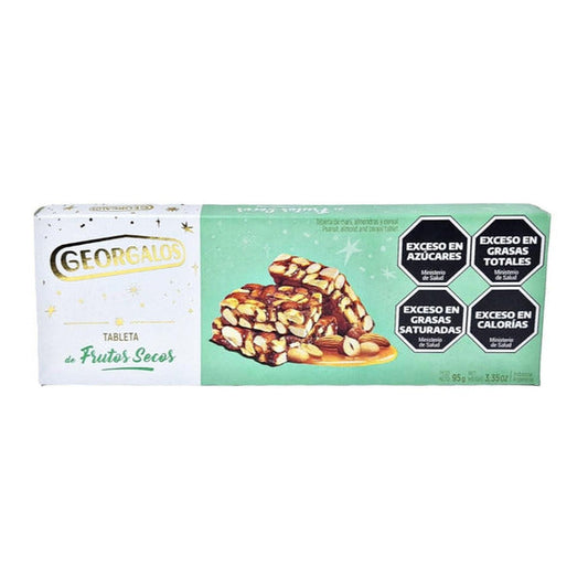 Pampa Direct Georgalos Tableta de Frutos Secos Nut Tablet with Peanuts, Almonds and Cereals, 95 g / 3.35 oz