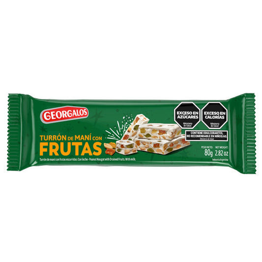 Pampa Direct Georgalos Turrón de Maní con Frutas Classic Peanut Nougat with Fruits, 80 g / 2.82 oz