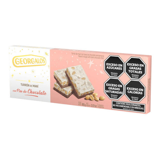 Pampa Direct Georgalos Turrón de Maní y Chocolate Soft Peanut Nougat with Semi-Bitter Chocolate, 90 g / 3.17 oz