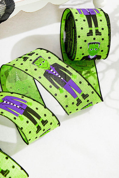 Decorator's Warehouse 2.5" x 10 Yard Frankenstein W/Dots Ribbon
