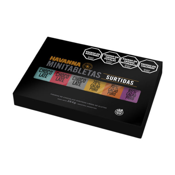 Pampa Direct Havanna Minitabletas Assorted Milk, White, Semi-Sweet, 70% Pure Cocoa, 70% Cocoa with Almonds, 85% Cocoa Pure Chocolate, 48 pcs, Gluten-Free
