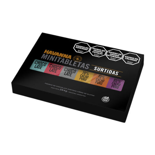 Pampa Direct Havanna Minitabletas Assorted Milk, White, Semi-Sweet, 70% Pure Cocoa, 70% Cocoa with Almonds, 85% Cocoa Pure Chocolate, 48 pcs, Gluten-Free