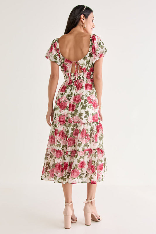 Francesca's Judy Twist Front Floral Tiered Midi Dress