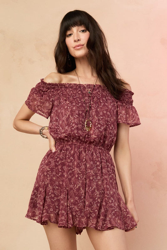 Francesca's Steffanie Off Shoulder Floral Romper (x2)