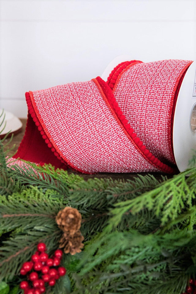 Decorator's Warehouse 4” x 5 Yard Houndstooth Pom Pom Trim Ribbon