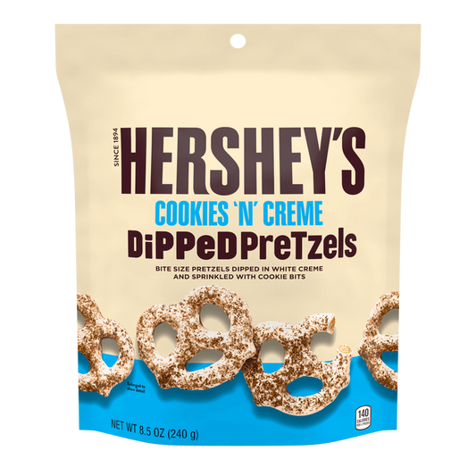 HERSHEY COOKIES N CREME Dipped Pretzels 8.50oz Candy Bag