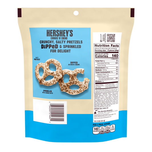 HERSHEY COOKIES N CREME Dipped Pretzels 8.50oz Candy Bag