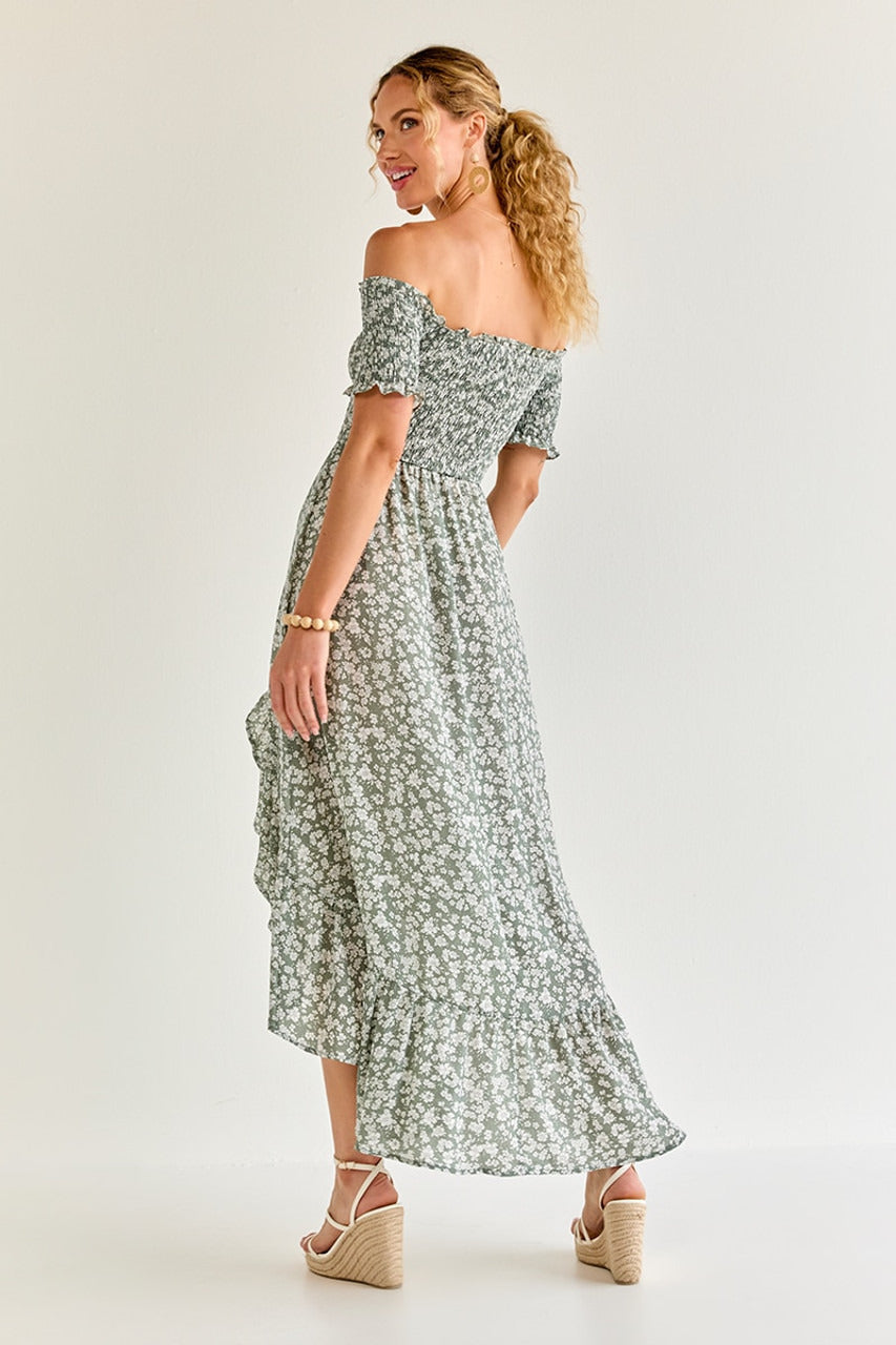 Francesca's Perdita Smocked Off The Shoulder Maxi Dress (x2)