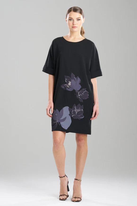 Natori Solid Knit Crepe Embroidered T-Shirt Dress