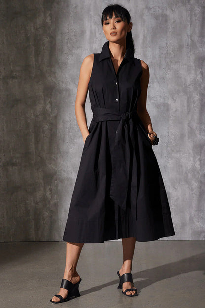 Natori Cotton Poplin Halter Button Down Shirtdress