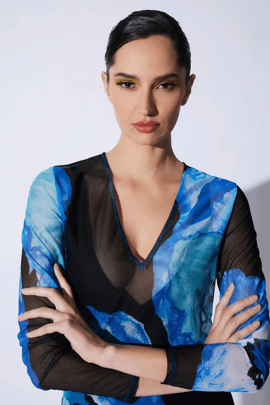 Natori Poppy Long Sleeve Sheer Dress