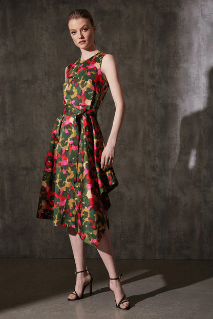 Natori Floral Asymmetrical Boat Neck Dress