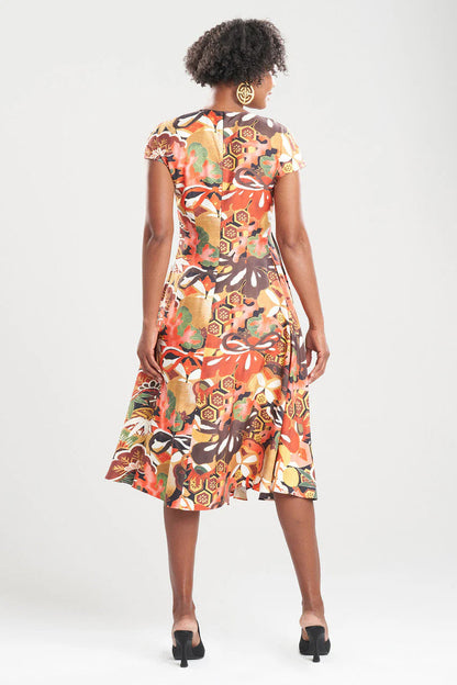 Natori Ikebana Printed Cotton Silk Drape Dress