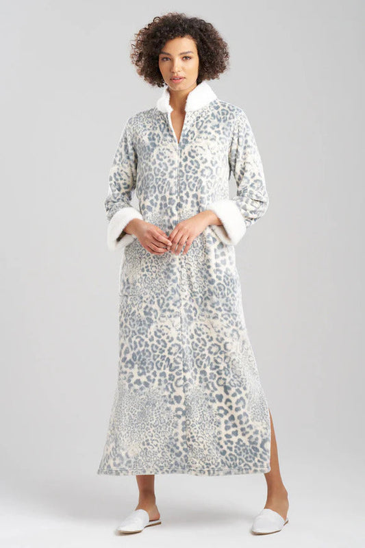 Natori Cashmere Leopard Mandarin Zip Lounger