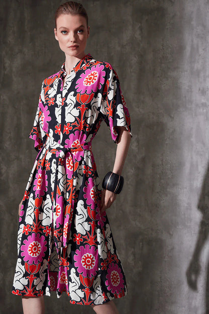 Natori Talitha Crepe A-Line Belted Shirtdress
