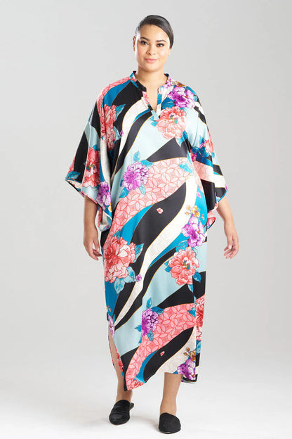 Natori Floral Tapestry Satin Mandarin Caftan