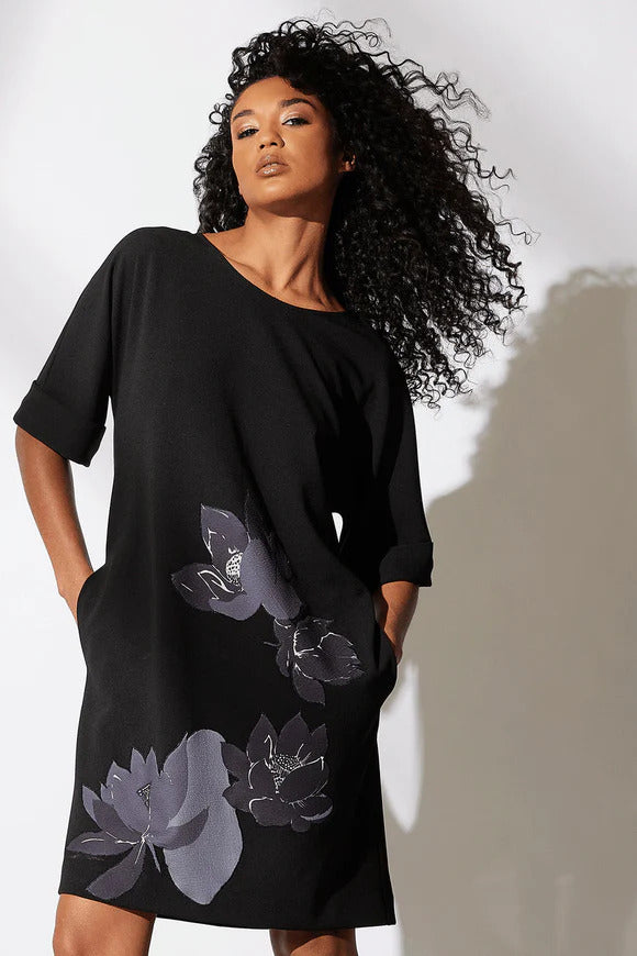 Natori Solid Knit Crepe Embroidered T-Shirt Dress