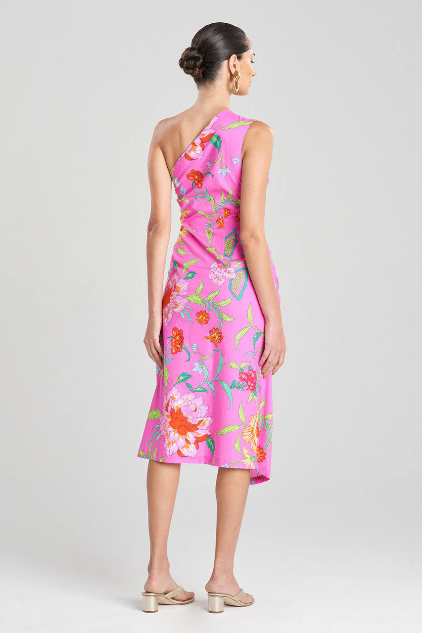 Natori Junko Cotton Poplin Beaded Asymmetrical Drape Dress