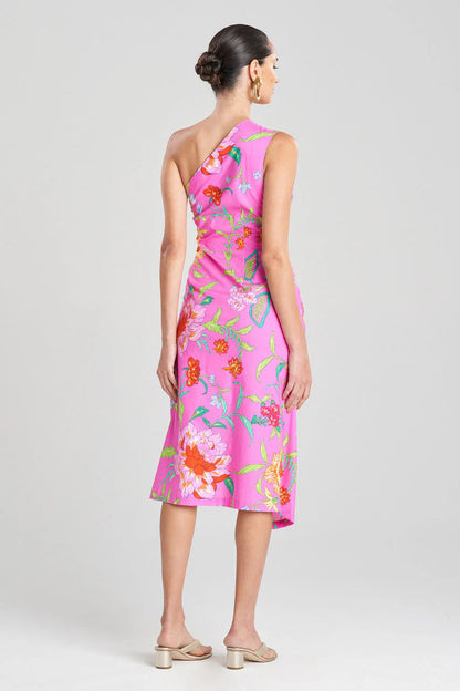 Natori Junko Cotton Poplin Beaded Asymmetrical Drape Dress