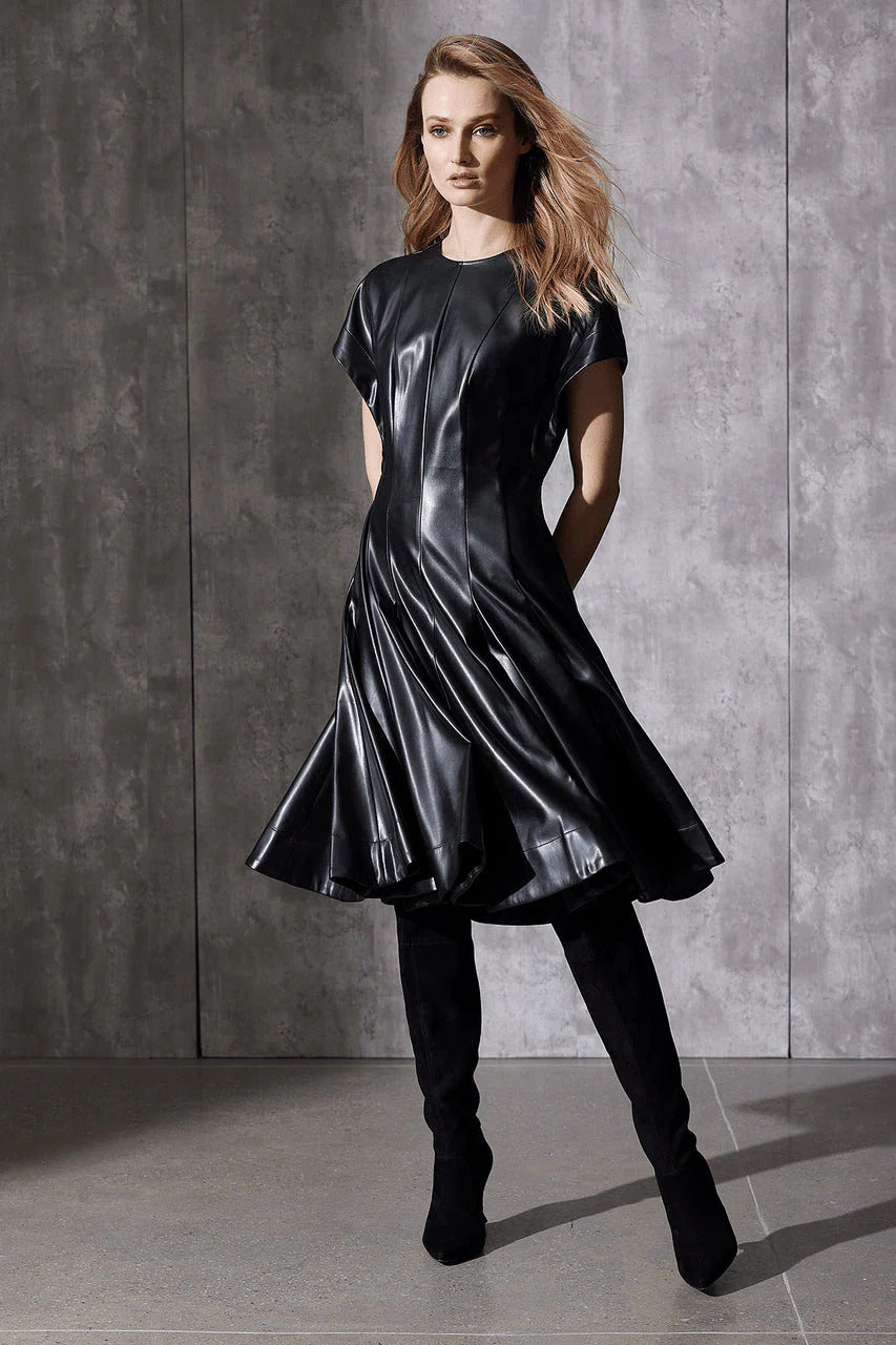 Natori Vegan Luxe Lambskin Fit & Flare Dress