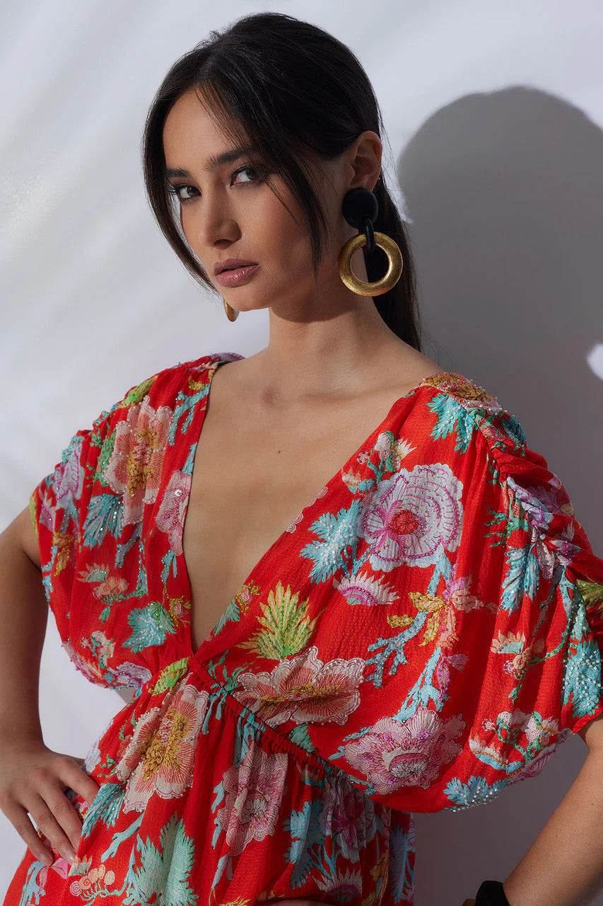 Natori Amanpulo Obi Silk Beaded Kimono Dress