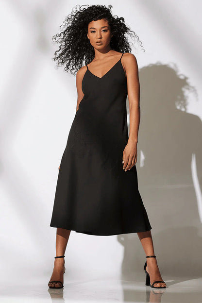Natori Solid Crepe Embroidered Slip Dress