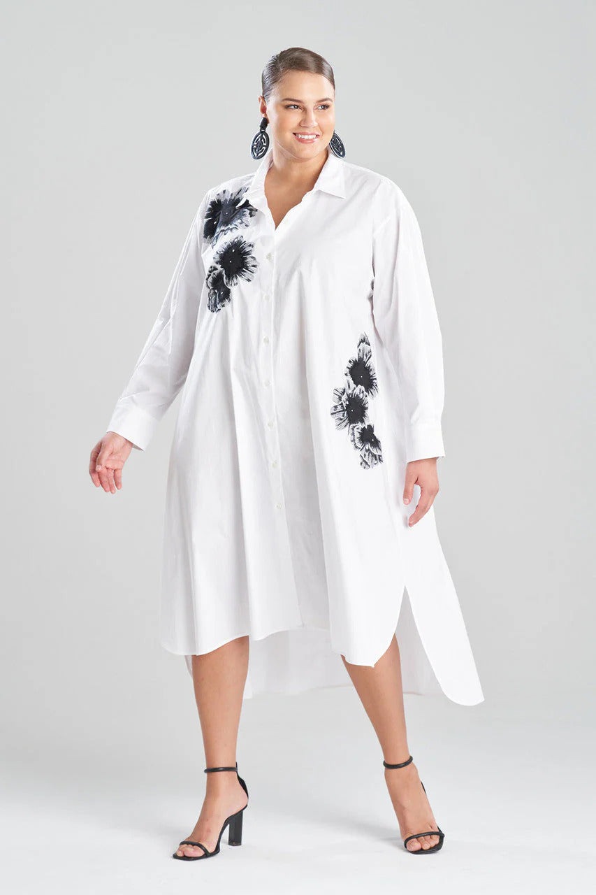 Natori Cotton Poplin Oversized Embroidered Shirtdress