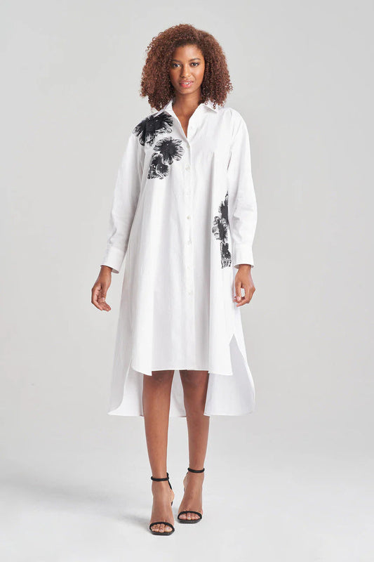 Natori Cotton Poplin Oversized Embroidered Shirtdress