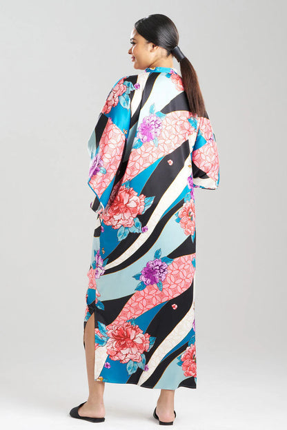 Natori Floral Tapestry Satin Mandarin Caftan