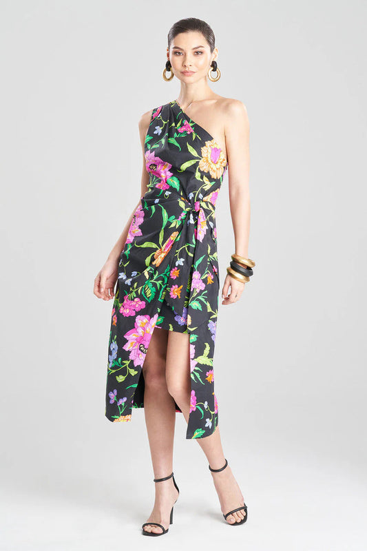 Natori Junko Cotton Poplin Asymmetrical Drape Dress