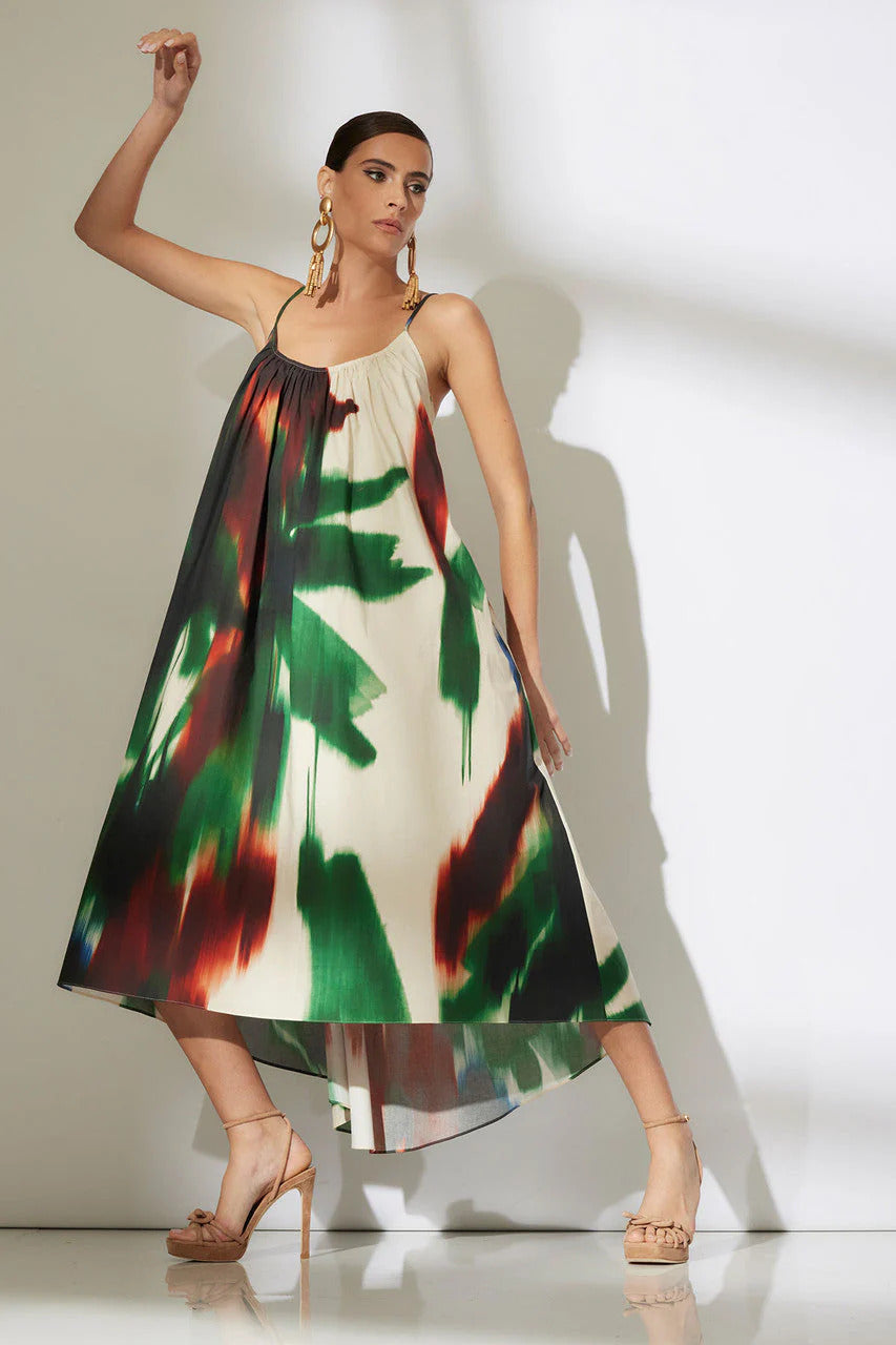 Natori Amalfi Printed Cotton Poplin Open Back Dress