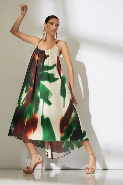 Natori Amalfi Printed Cotton Poplin Open Back Dress