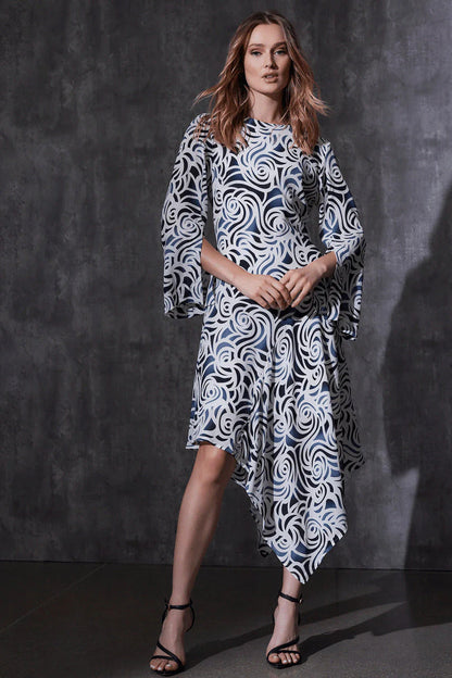 Natori Scroll Asymmetrical Drape Dress