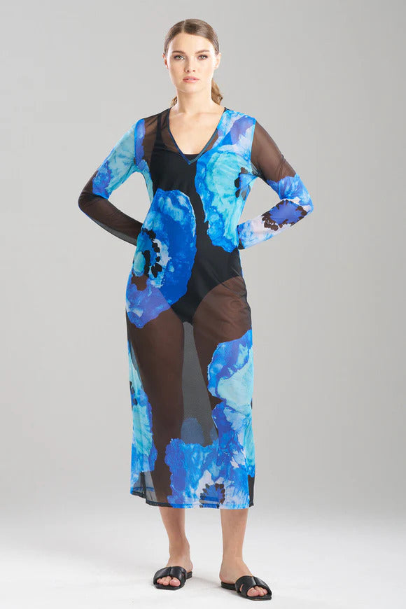 Natori Poppy Long Sleeve Sheer Dress