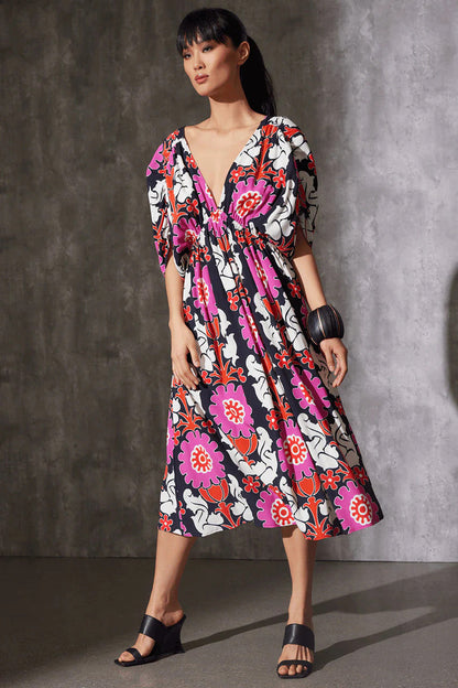 Natori Talitha Crepe Shirred Empire Waist Dress