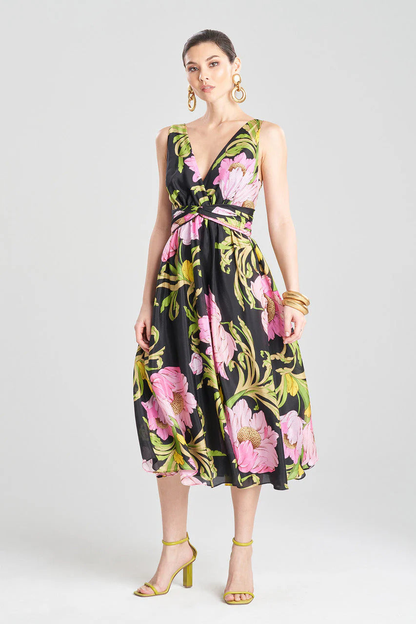 Natori Shinjo Obi Silk Midi Dress