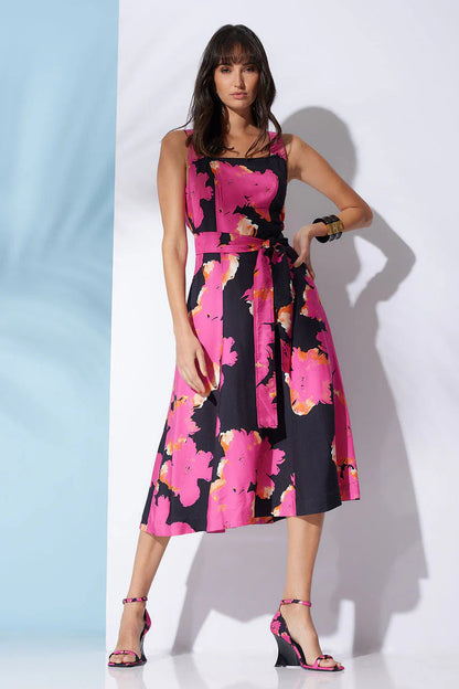 Natori Taichou Cotton Silk Square Tank Midi Belted Dress