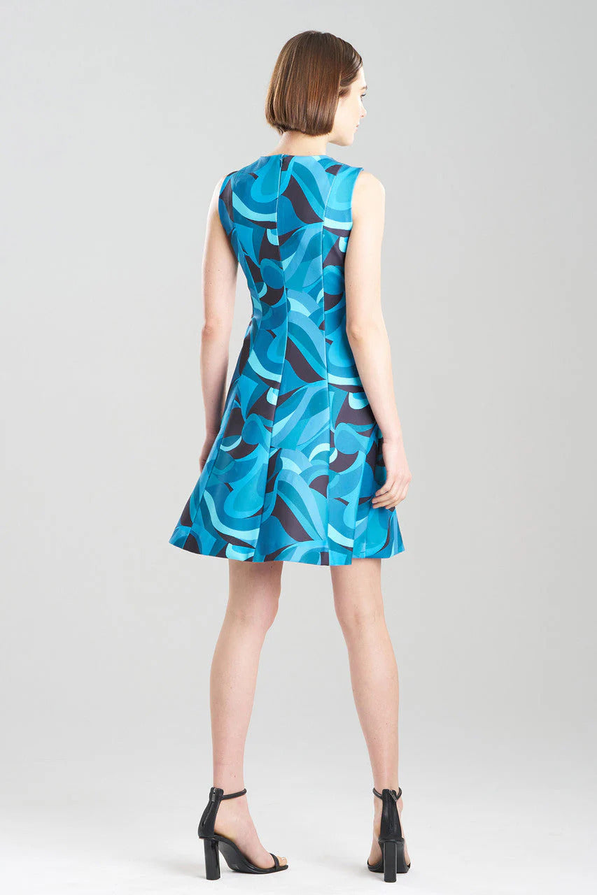 Natori Scroll Knit Crepe Pleated Dress