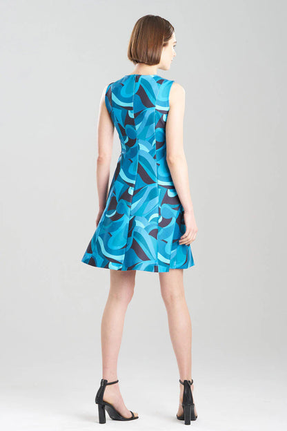 Natori Scroll Knit Crepe Pleated Dress