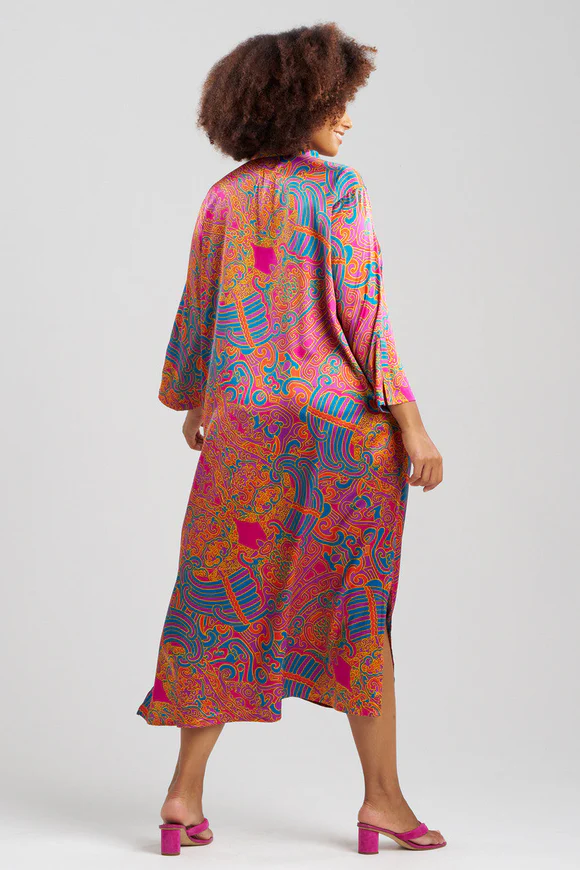 Natori Kaleidoscope Satin Zip Caftan