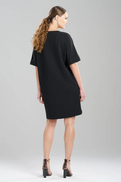 Natori Solid Knit Crepe Embroidered T-Shirt Dress