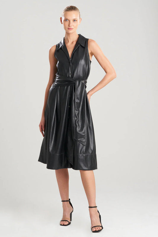 Natori Vegan Luxe Leather Halter Shirtdress