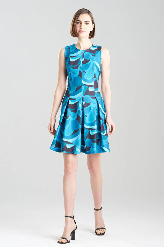 Natori Scroll Knit Crepe Pleated Dress