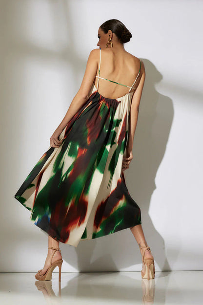 Natori Amalfi Printed Cotton Poplin Open Back Dress
