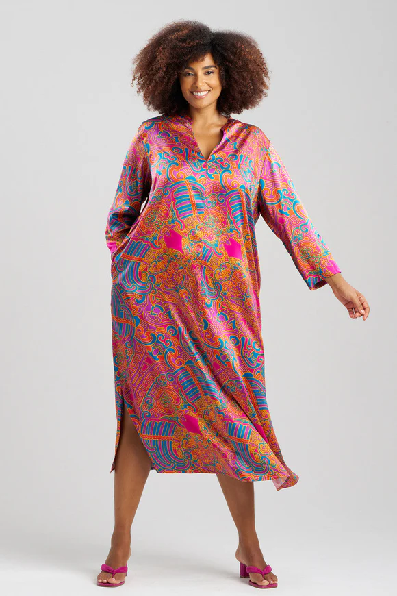 Natori Kaleidoscope Satin Zip Caftan